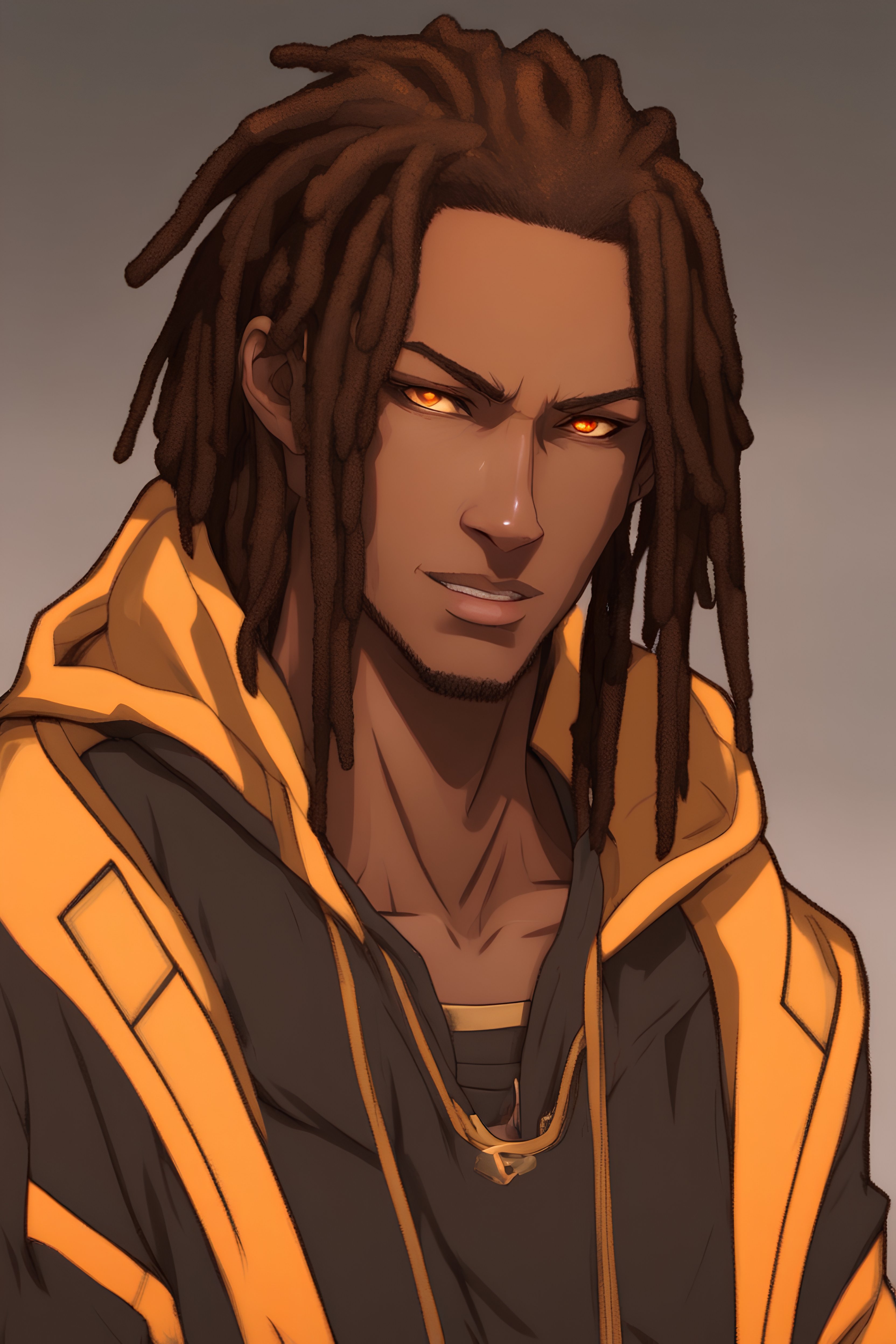 Anime male, age 22, long thick dreadlock...