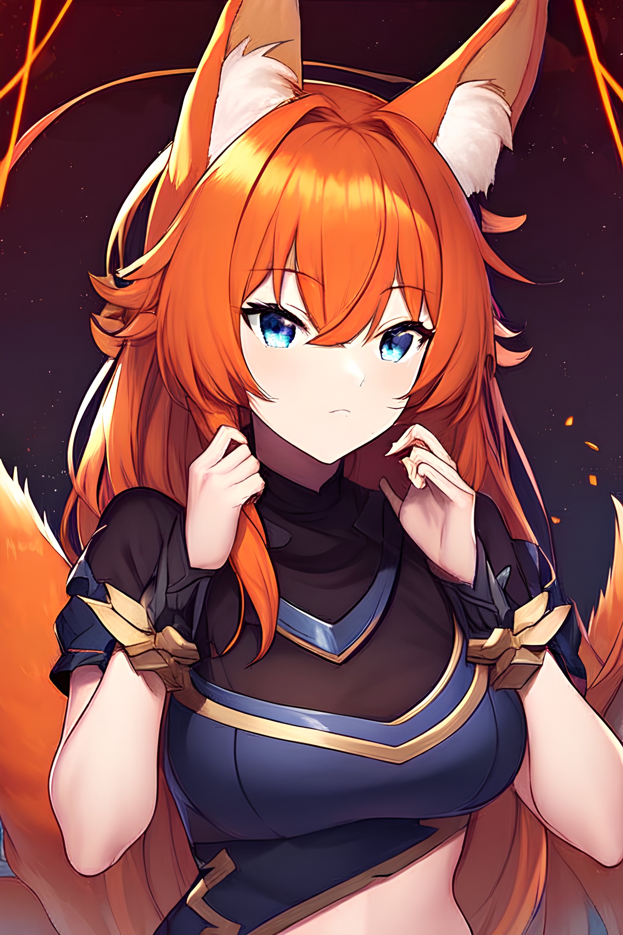 Anime girl, fox ears,orange hair,blue eyes | Gallery