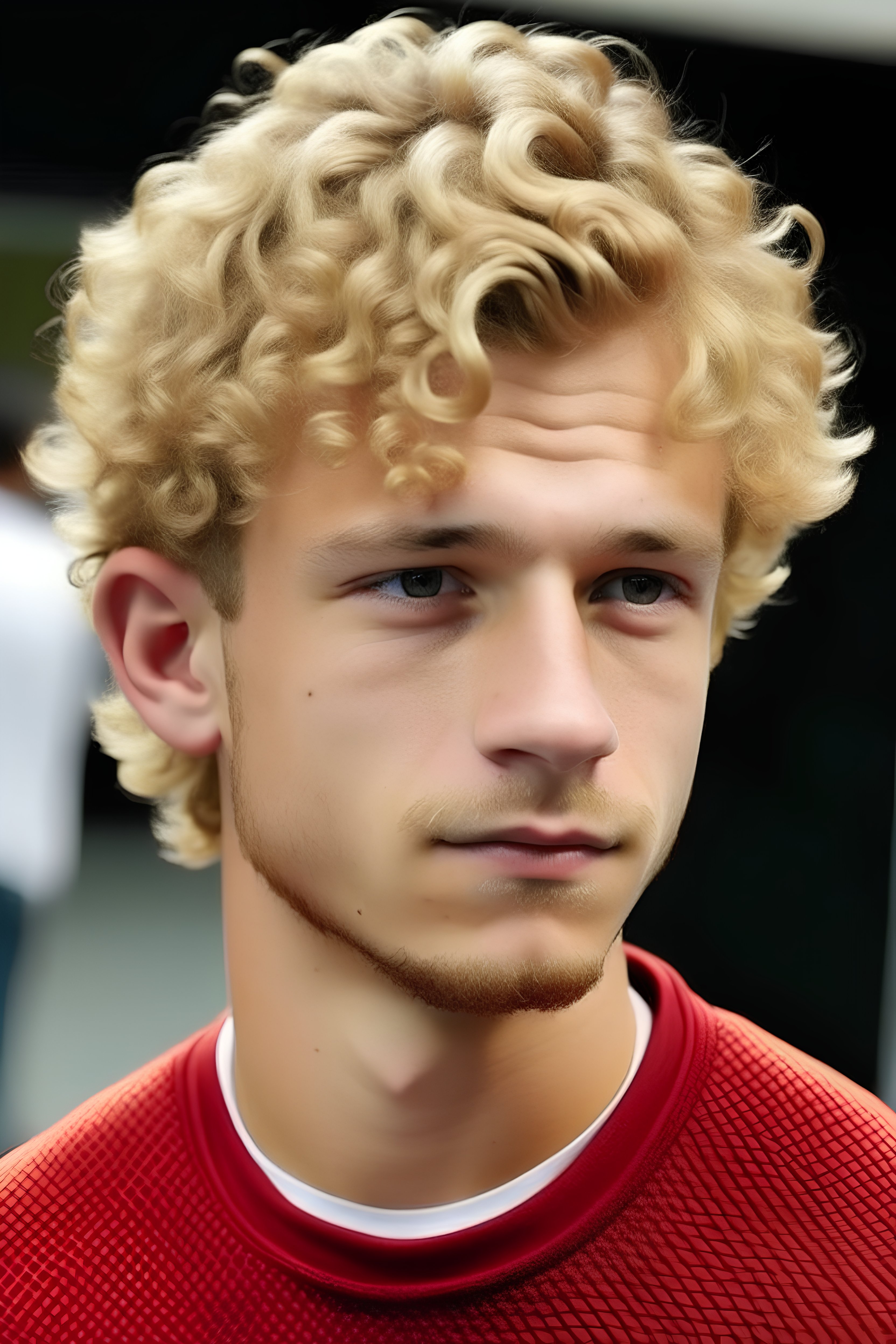 white boy with mahomes style curly hairc...