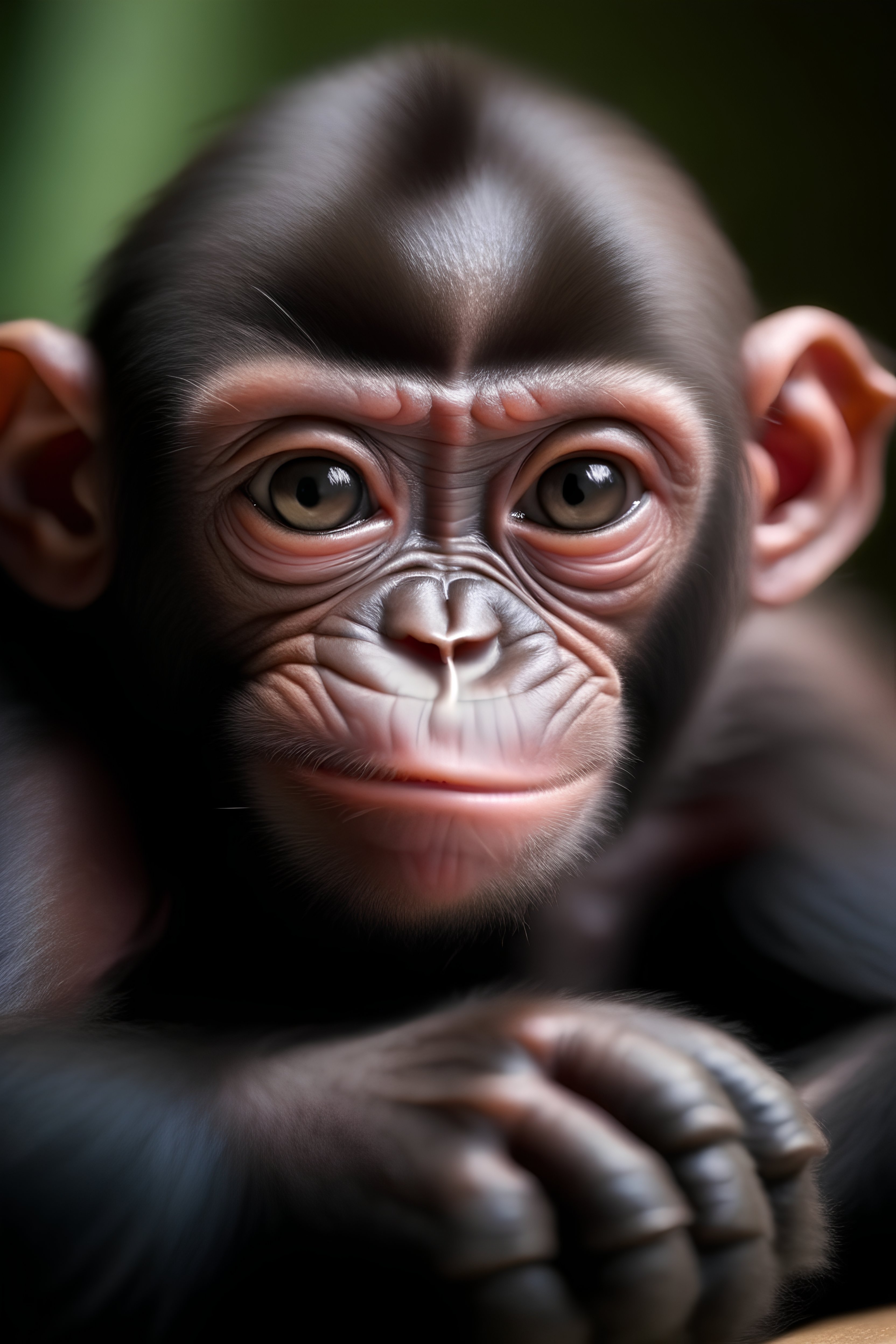 Dark green monkey sitting in a tree w