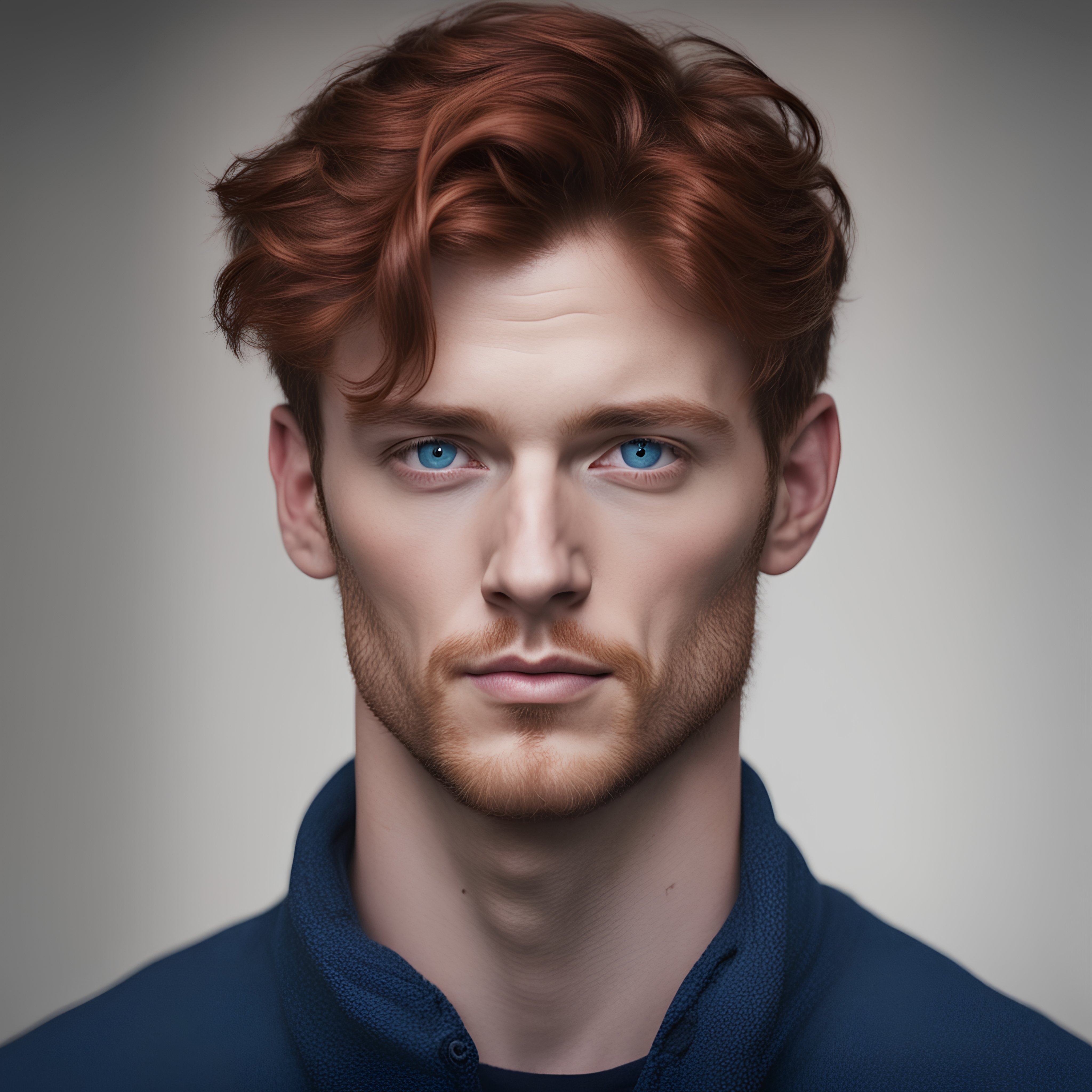 average dark red haired male with blue e...