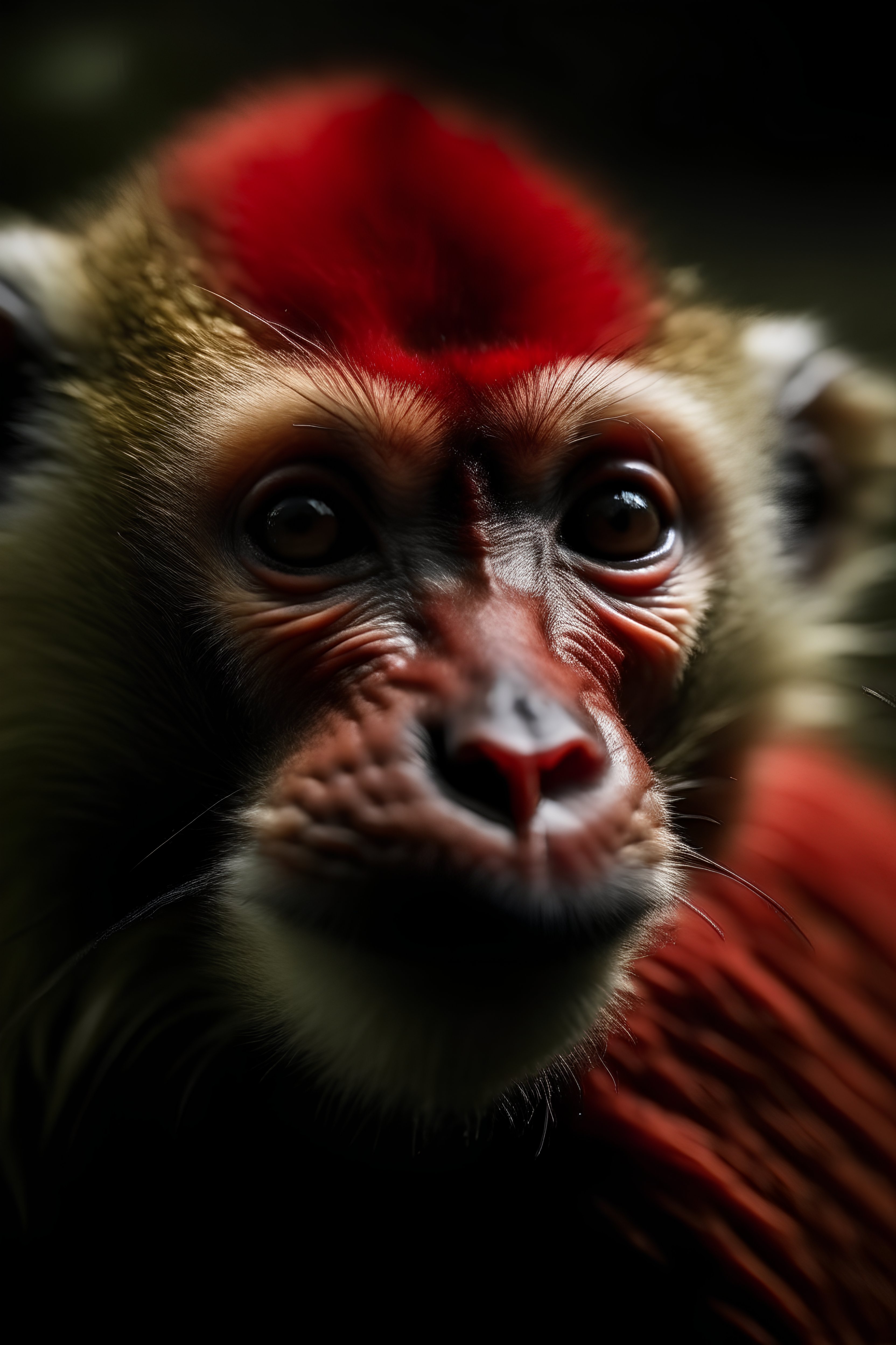 Dark green monkey sitting in a tree w