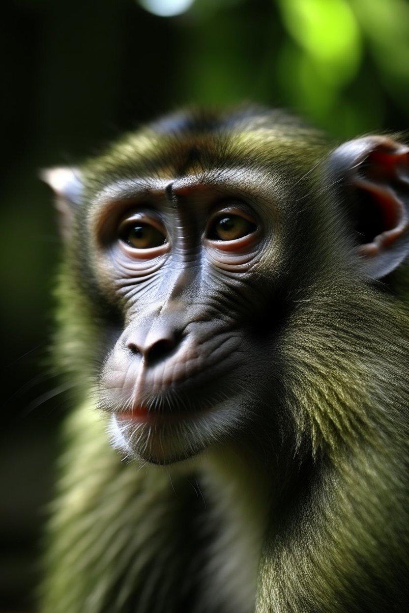 Dark green monkey sitting in a tree w